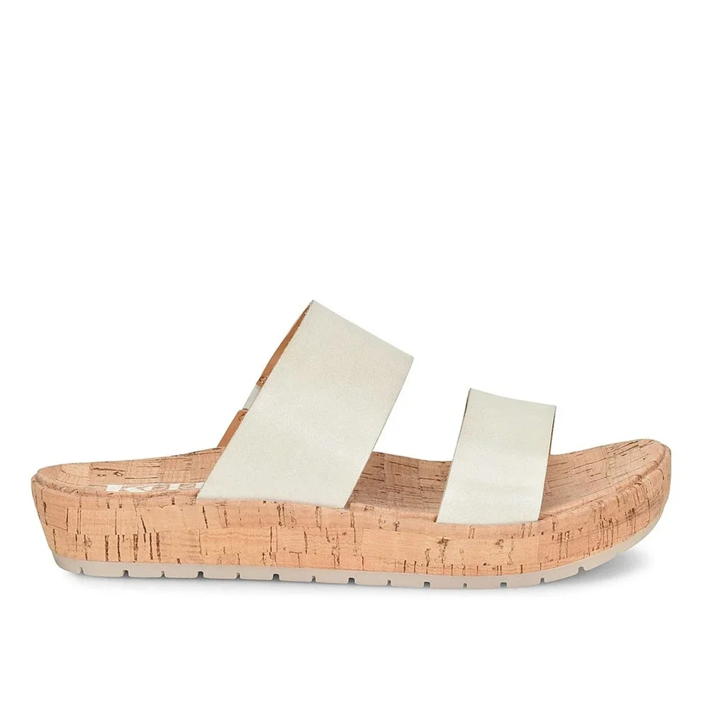KORKS Sandal Tidal Slide On Leather Straps White Platform Flats Size 8